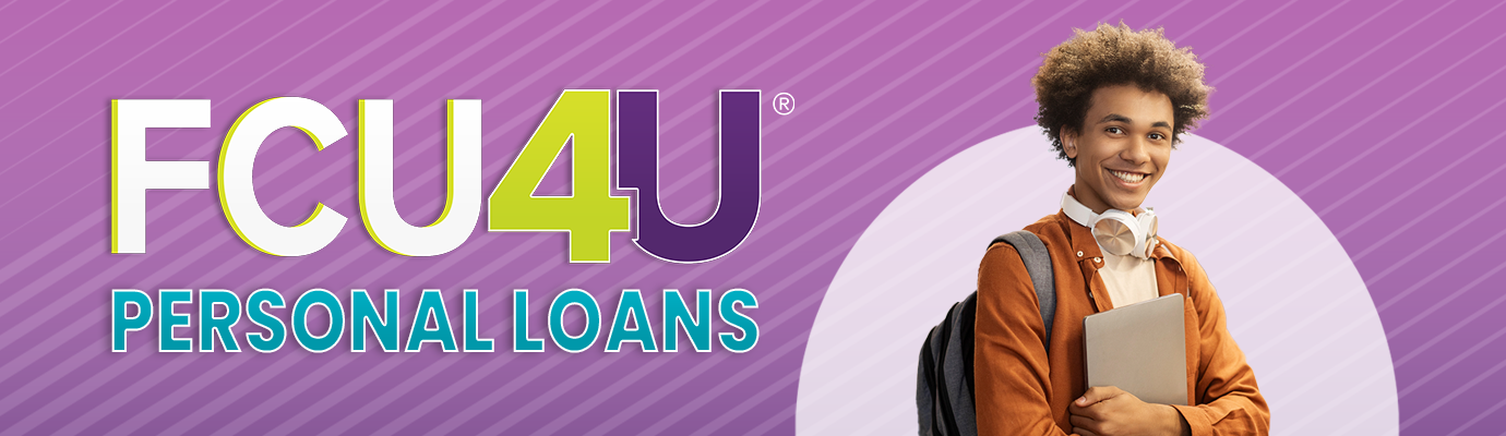 FCU4U Personal Loans with young adult holding laptop